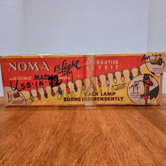 Vintage 1946 NOMA Christmas String Lights 15 Original WORKING Bulbs Original Box - Picture 5 of 6